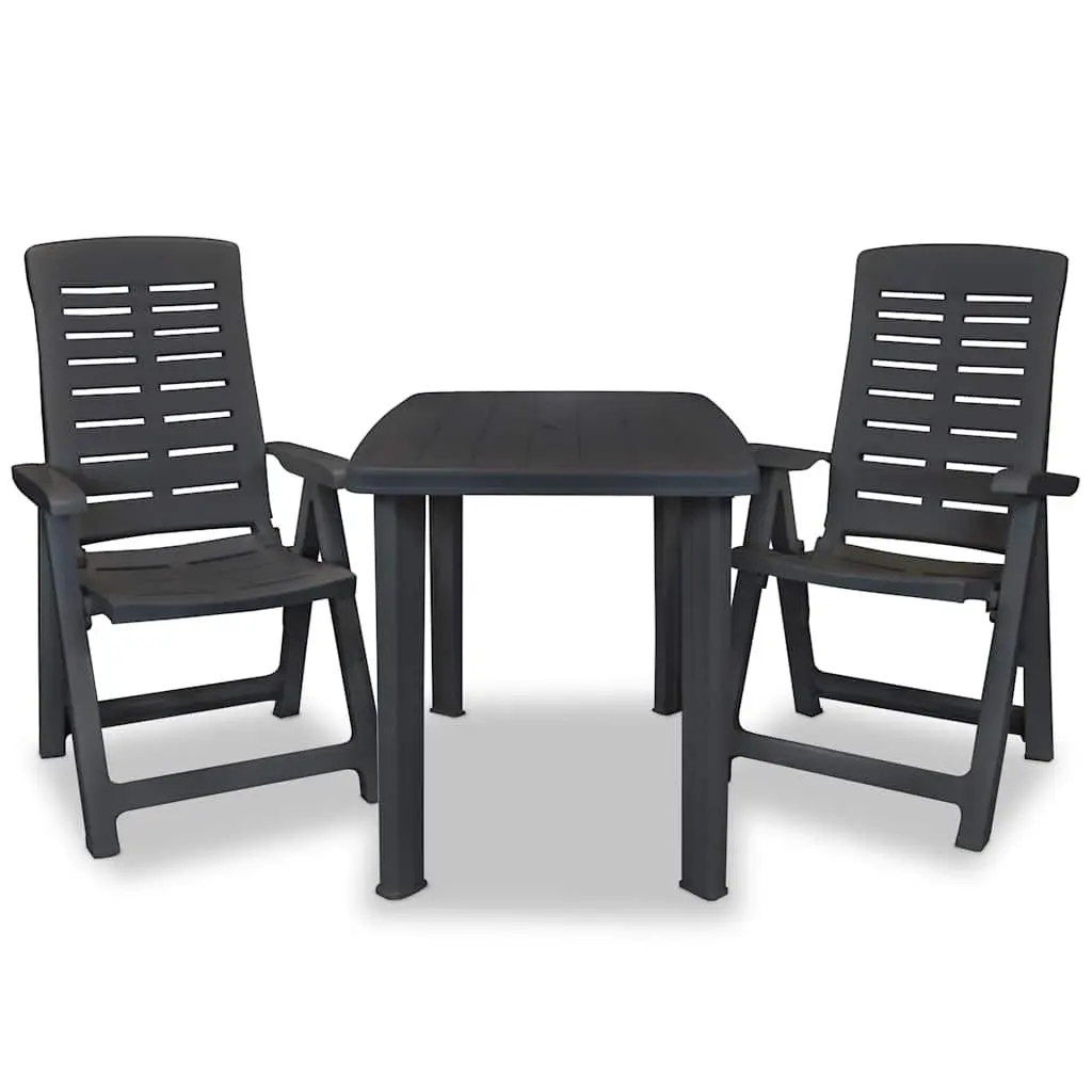 Outdoor Bistro Set Plastic 3 Piece Garden Patio Dining Table and Folding Chairs Anthracite