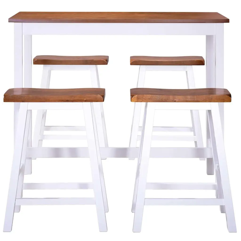 Bar Set 5 Pieces Solid Wood Kitchen Dining Furniture Brown Table and Stools