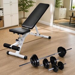 Adjustable Weight Bench and Barbell Set for Home Use