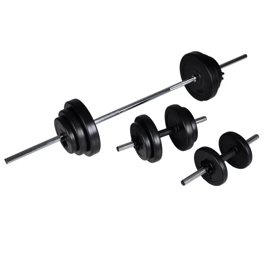 Workout Bench Adjustable Backrest Steel 30.5kg Black Barbell Dumbbell Weight Set