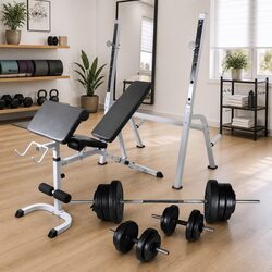 Versatile Adjustable Bench with Barbell and Dumbbell Set