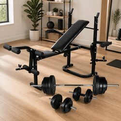 Practical Weight Bench with 60.5kg Weight Set for Home Use