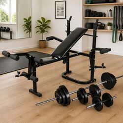 Home-Friendly Weight Bench and Barbell Set
