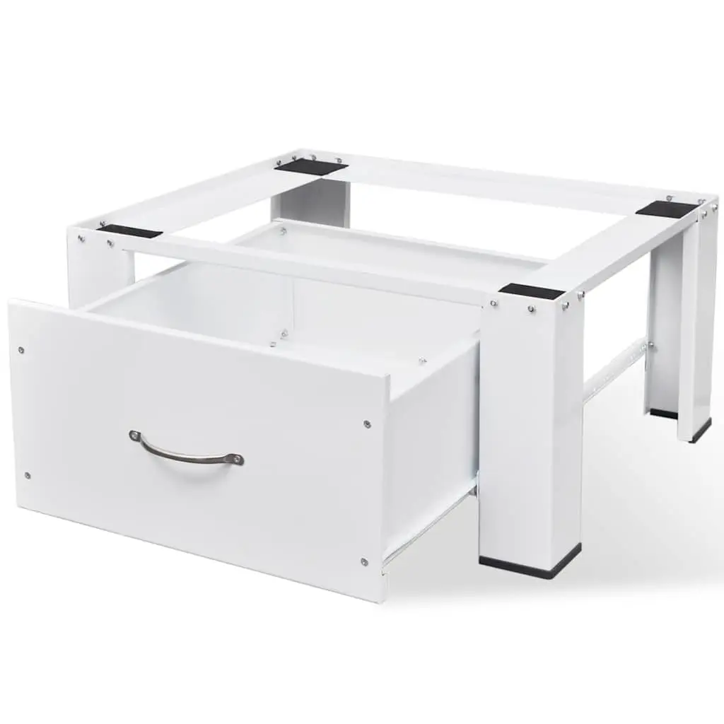 Washing Machine Pedestal Riser Steel White with Storage Drawer