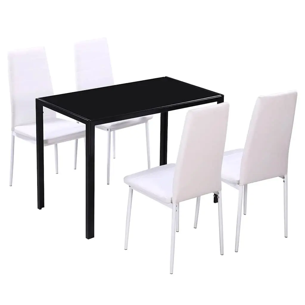 Dining Set Artificial Leather 5 Pieces Kitchen Table Chairs Black White Modern