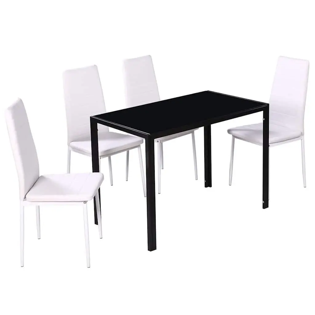 Dining Set Artificial Leather 5 Pieces Kitchen Table Chairs Black White Modern