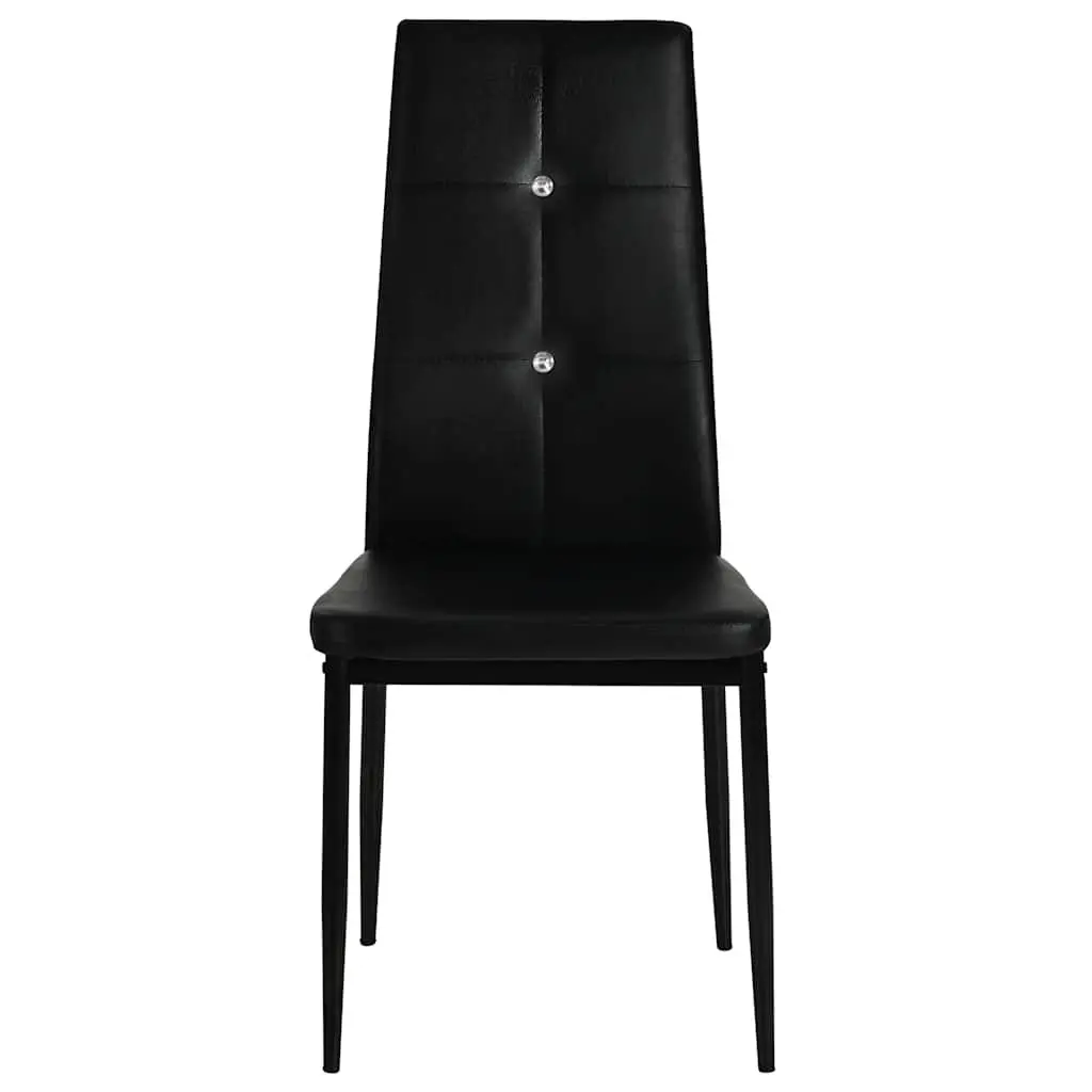 Dining Chairs Wooden Frame Steel Legs Padded Seat Black Faux Leather 6 Piece Set
