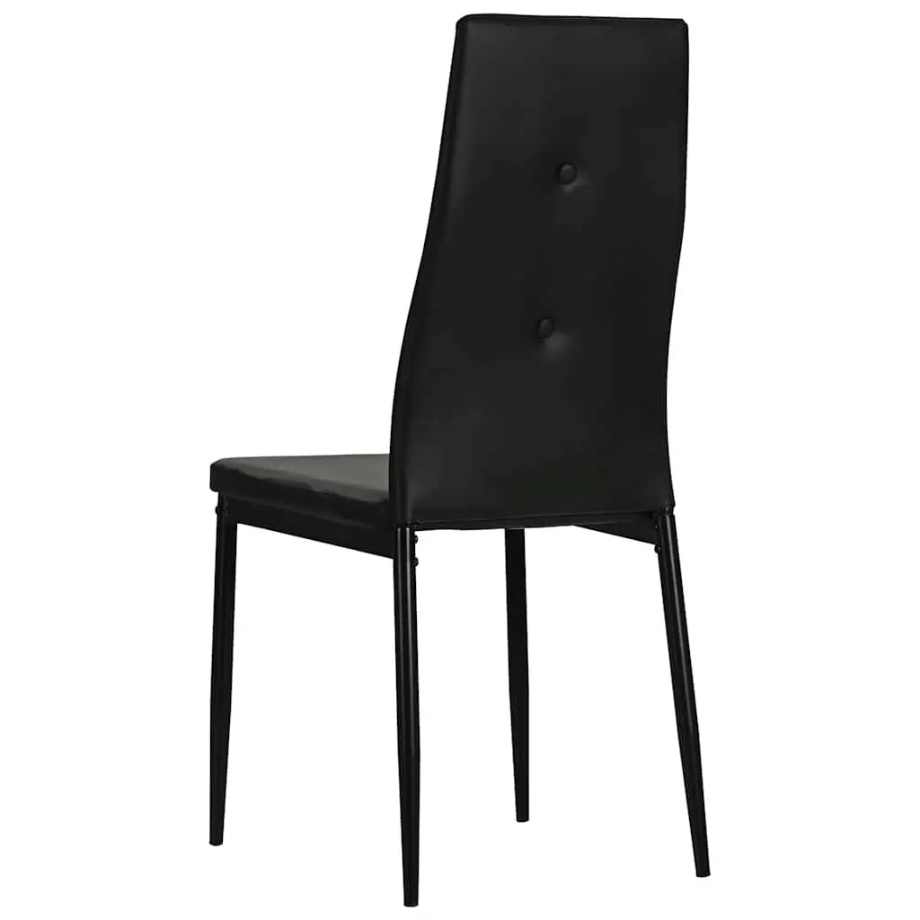 Dining Chairs Wooden Frame Steel Legs Padded Seat Black Faux Leather 6 Piece Set
