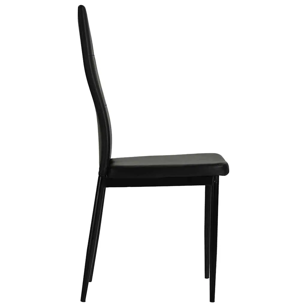 Dining Chairs Wooden Frame Steel Legs Padded Seat Black Faux Leather 6 Piece Set