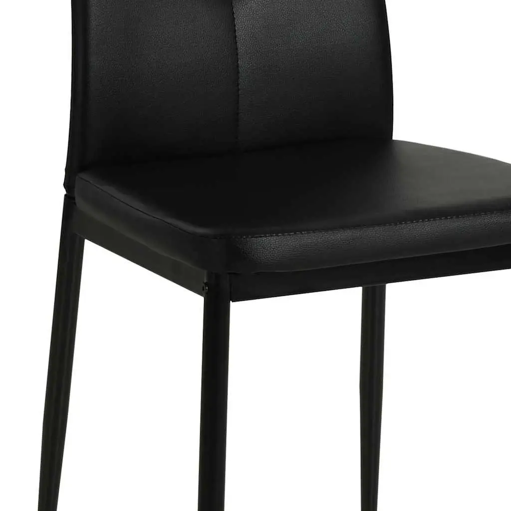 Dining Chairs Wooden Frame Steel Legs Padded Seat Black Faux Leather 6 Piece Set