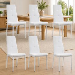 6 Dining Chairs for Everyday Use in White Faux Leather