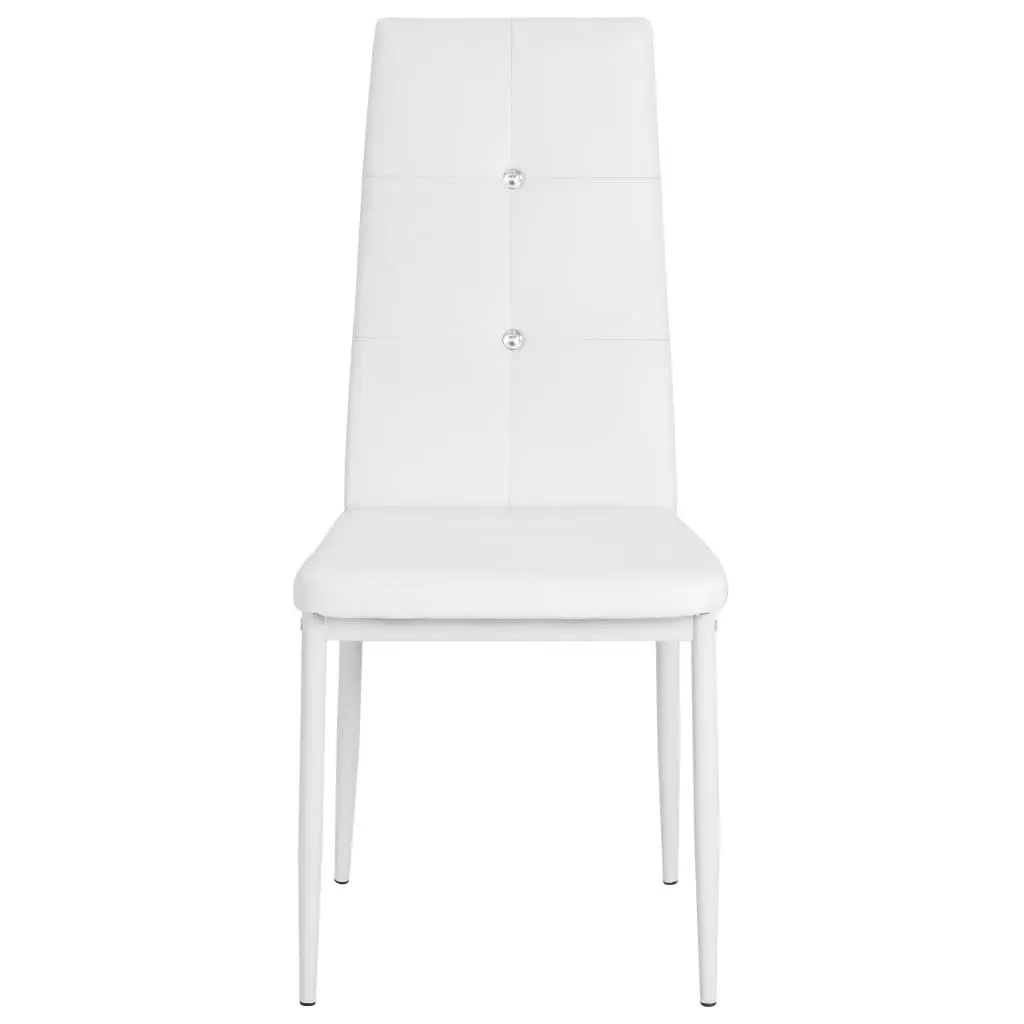 Dining Chairs Wooden Frame Steel Legs Padded Seat Faux Leather Upholstery Ergonomic Backrest White Set of 6