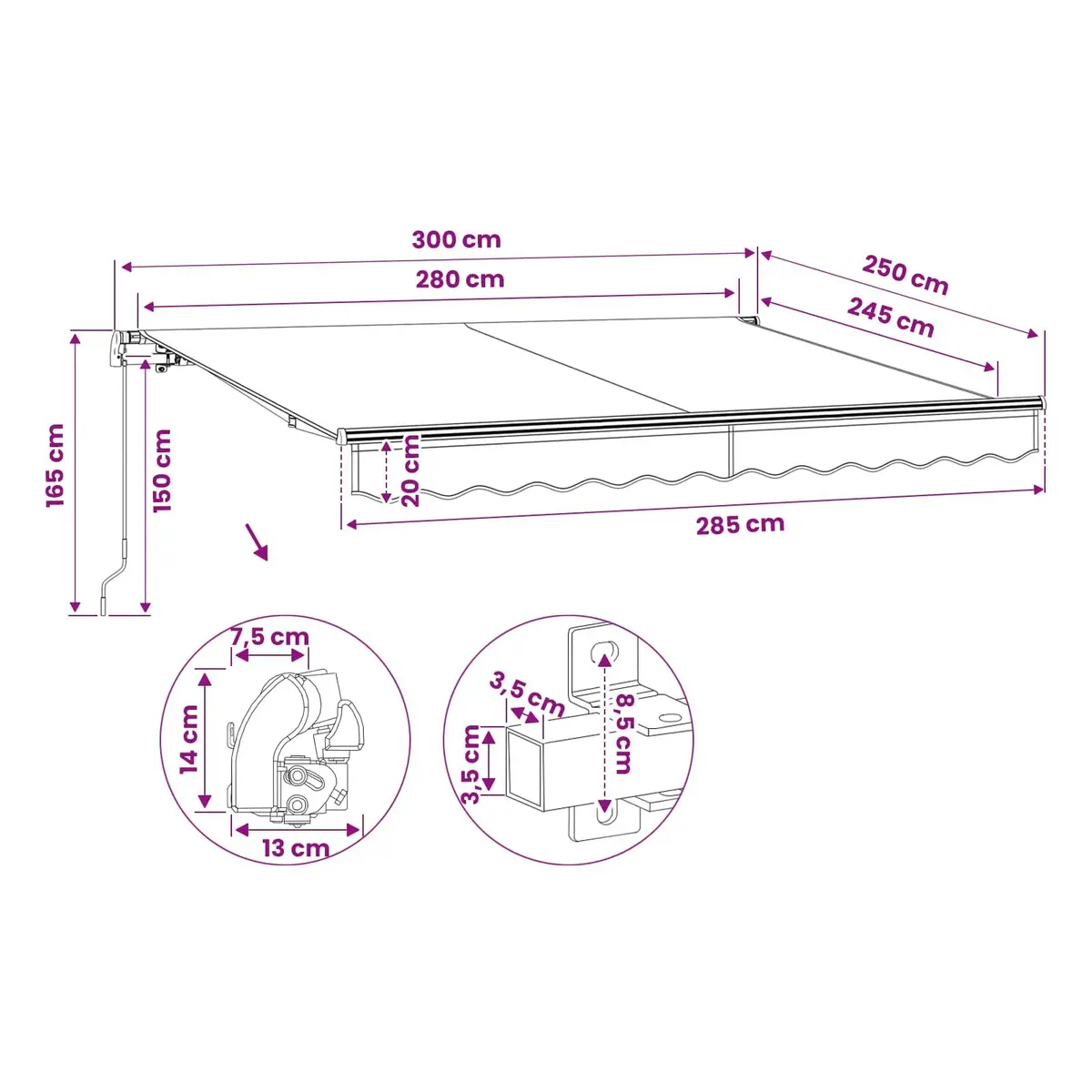 Folding Manual Awning 300cm Garden Patio Outdoor Shade Canopy Blue White