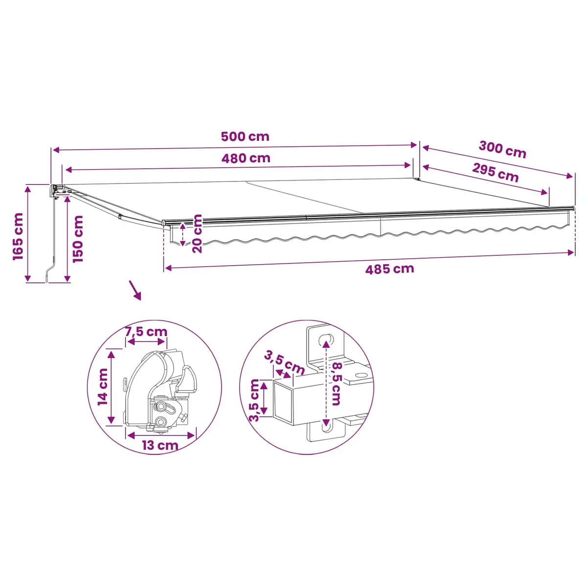 Folding Awning Aluminium Frame 500cm Polyester Fabric Anthracite