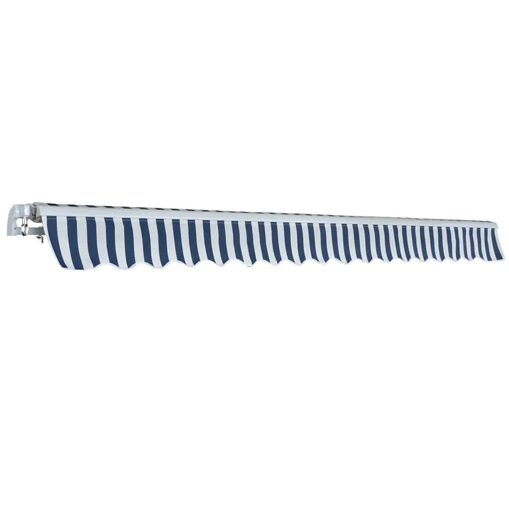 Folding Awning 400cm Adjustable Manual Crank Outdoor Shade Canopy Durable Aluminium Frame Blue White