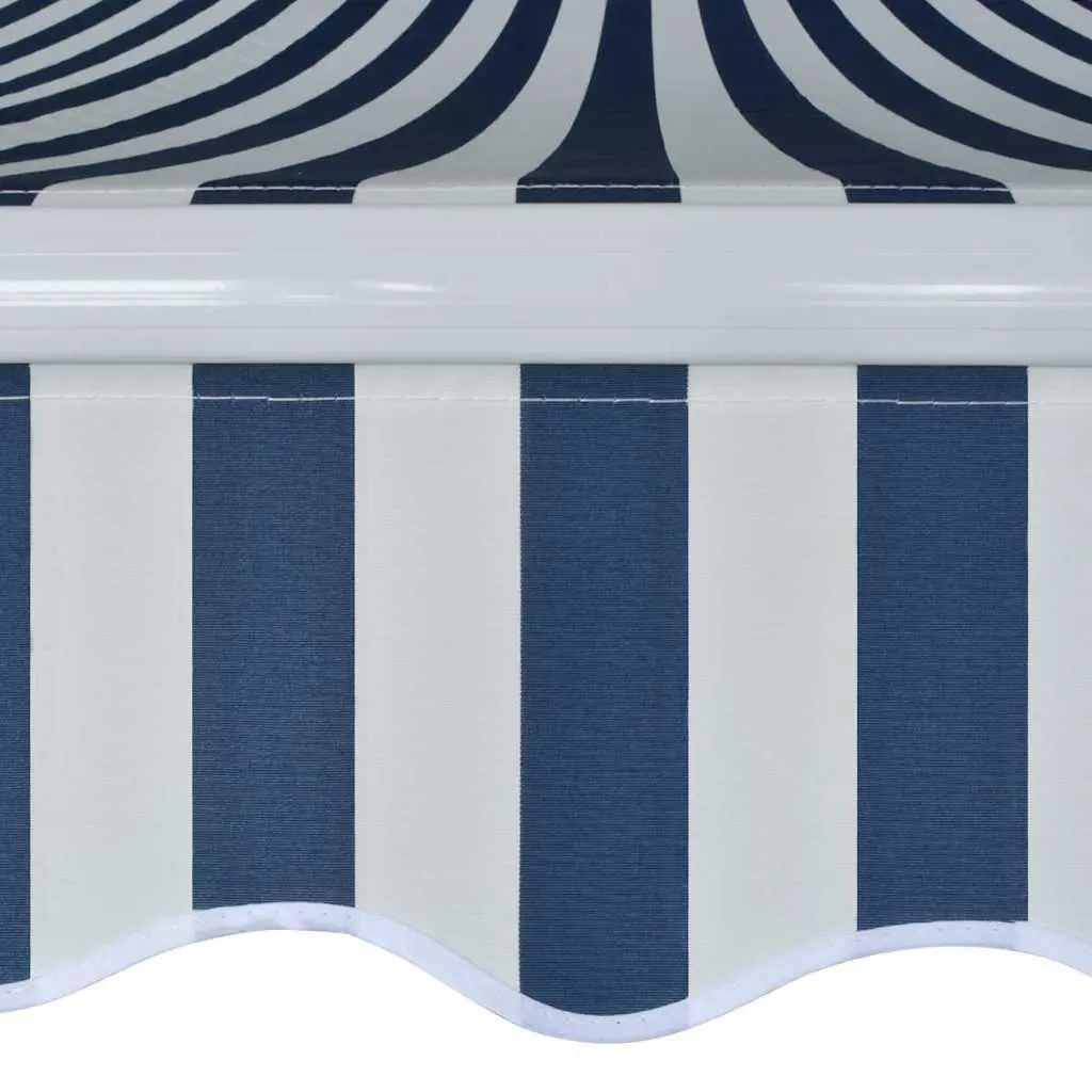 Folding Awning 400cm Adjustable Manual Crank Outdoor Shade Canopy Durable Aluminium Frame Blue White