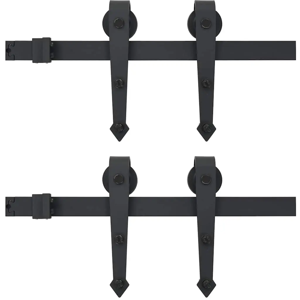 Sliding Door Hardware Kit Steel Track Rail Roller 183cm Black