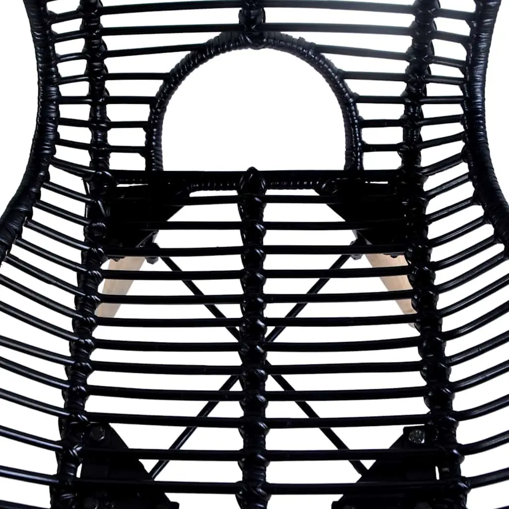 Natural Rattan Dining Chairs Set of 6 Black Kitchen Furniture with Wooden Legs