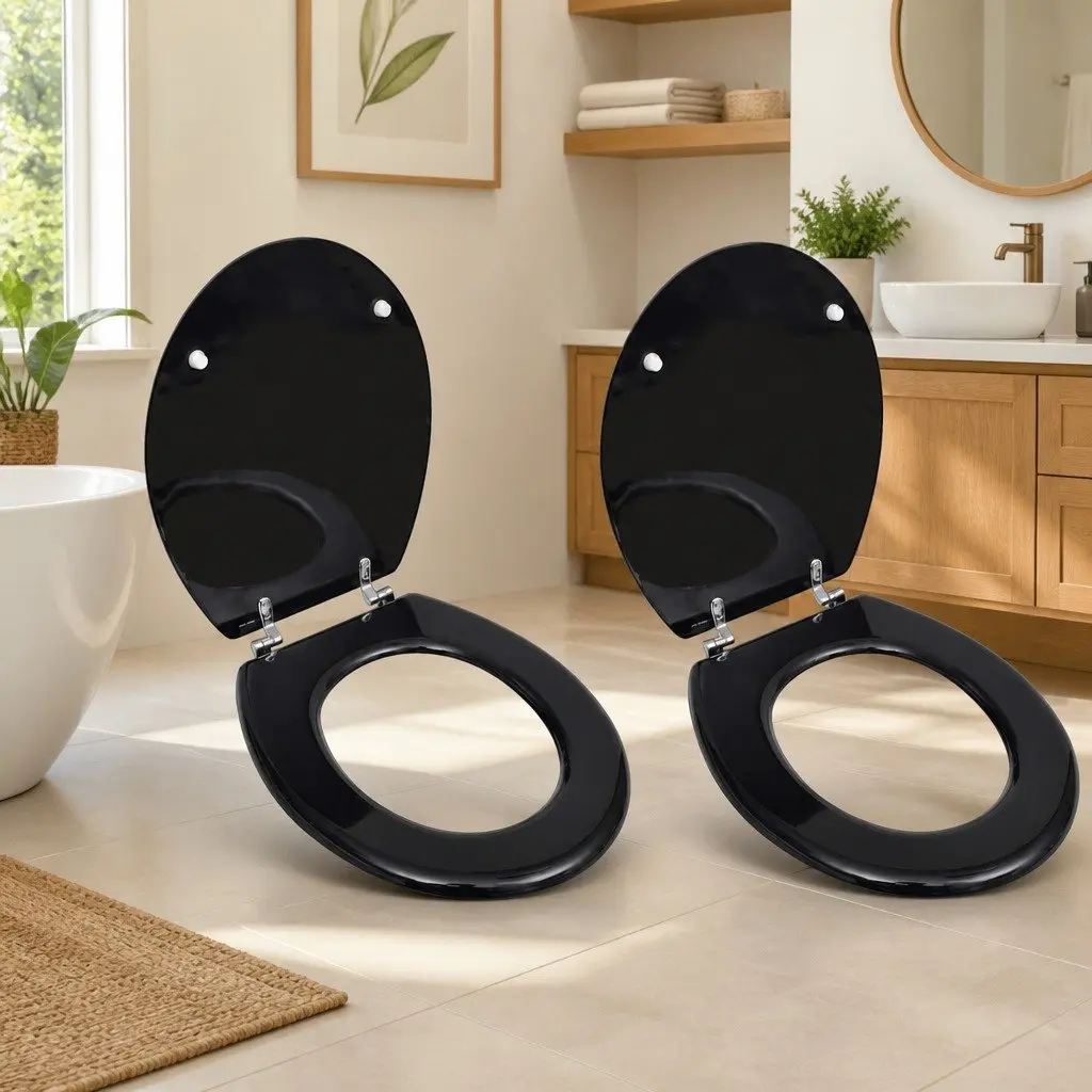 2 Pack Black Toilet Seats with Lids