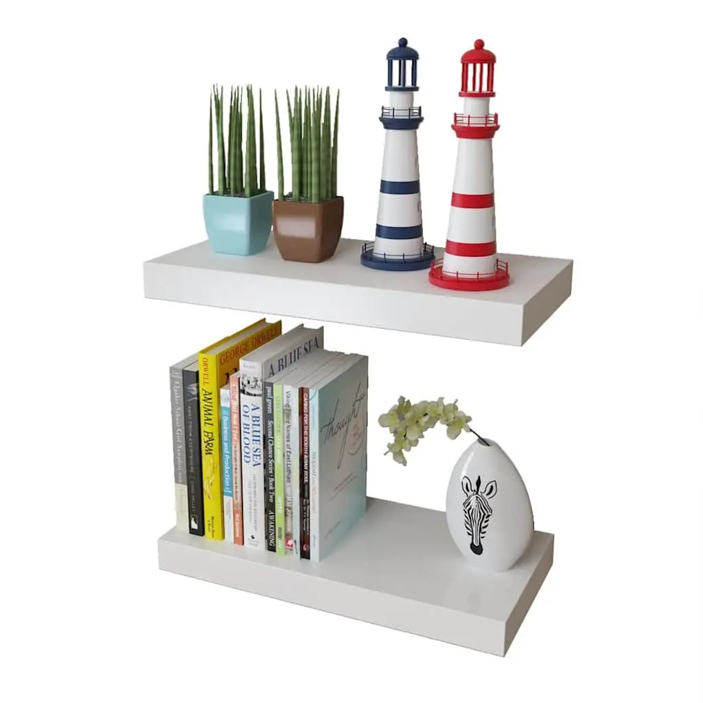 Wall Shelves MDF 40cm White Floating Display Storage Set of 4 Home Decor
