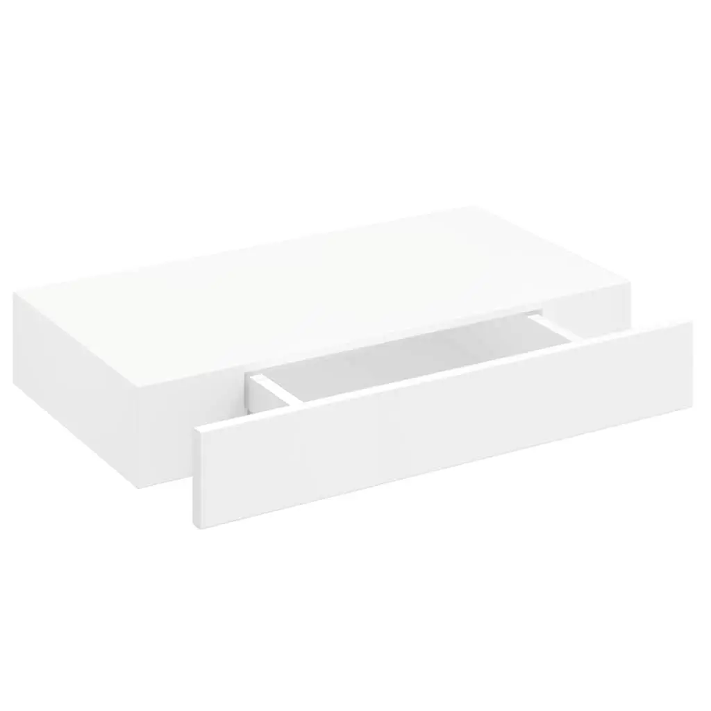 Floating Wall Shelves MDF 48cm White Set of 2 with Drawer Storage