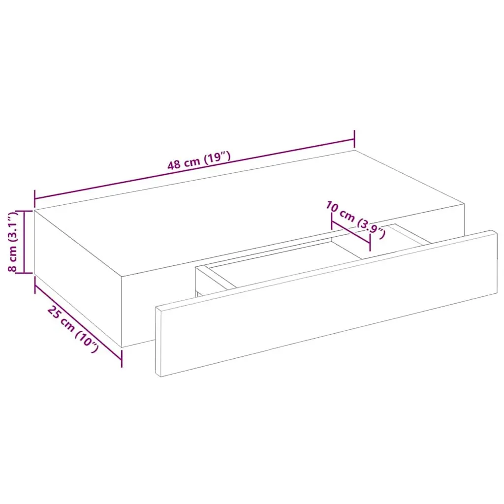 Floating Wall Shelves MDF 48cm White Set of 2 with Drawer Storage