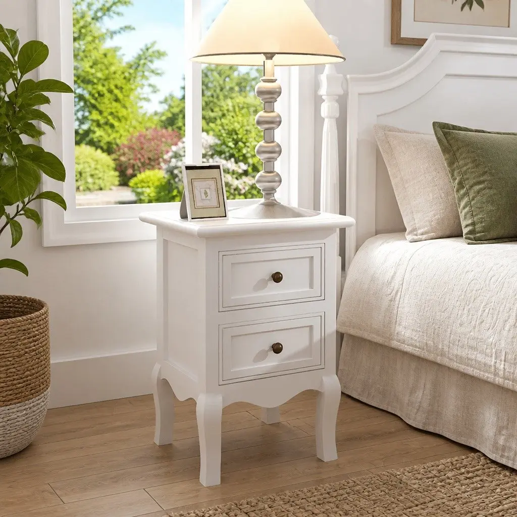 Bedside Tables MDF Vintage Style Set of 4 White Nightstands with Drawers