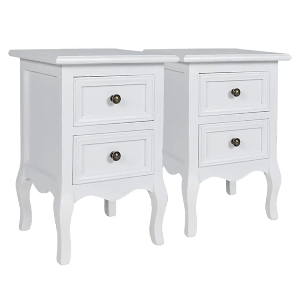 Bedside Tables MDF Vintage Style Set of 4 White Nightstands with Drawers