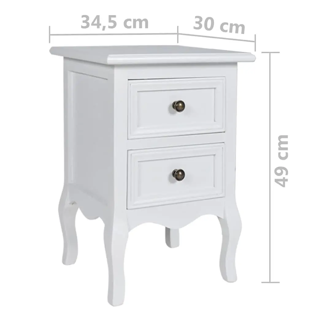 Bedside Tables MDF Vintage Style Set of 4 White Nightstands with Drawers