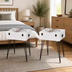 Bedside Cabinets 2 pcs Suitcase Design Side Table Storage White 40x30x57cm