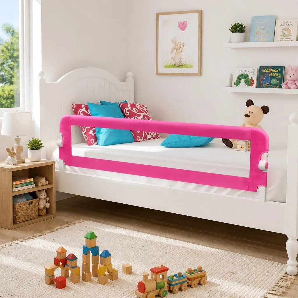Toddler Safety Bed Rail Foldable Protective Guard 150x42 cm Pink 2 Pieces