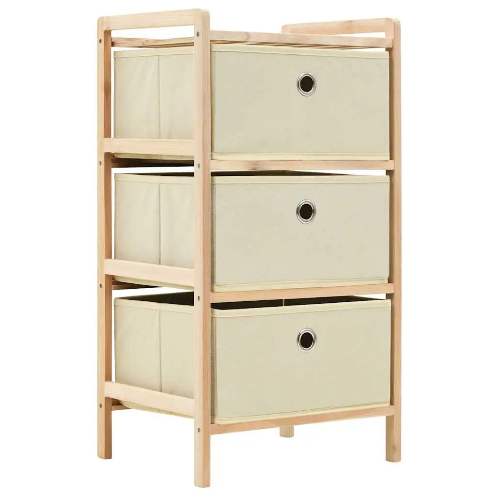 Wooden Storage Rack with 3 Beige Fabric Baskets Storage Organiser 2 Pack