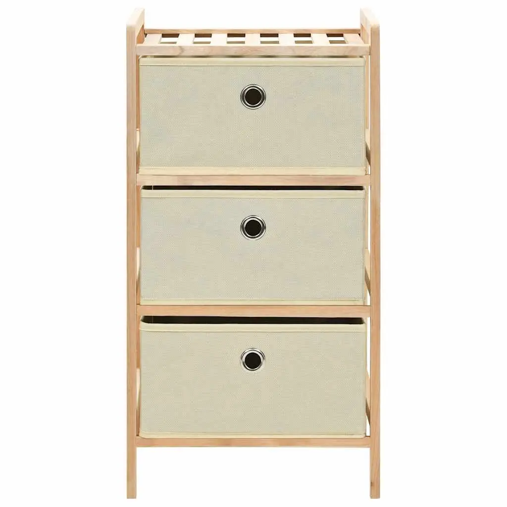 Wooden Storage Rack with 3 Beige Fabric Baskets Storage Organiser 2 Pack