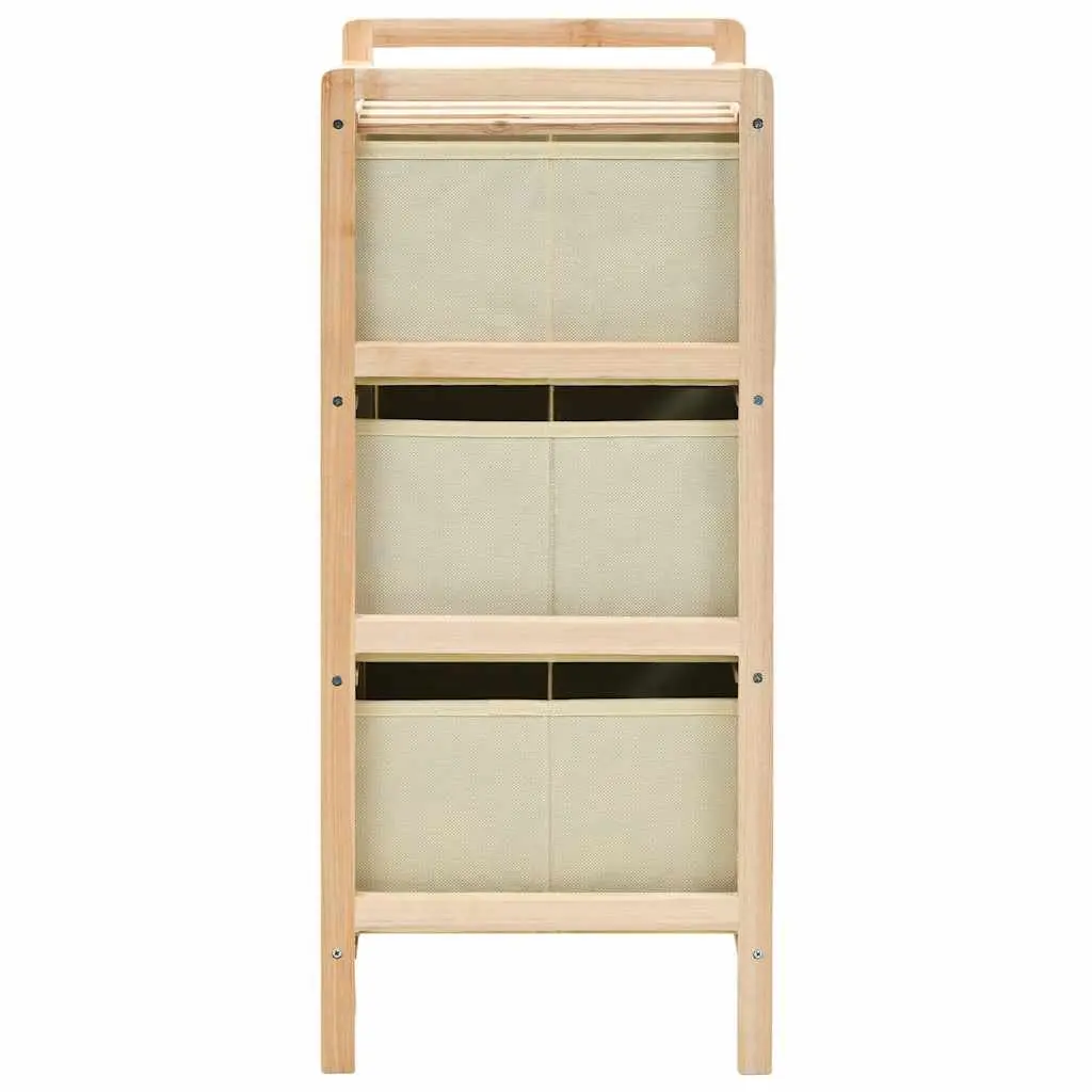 Wooden Storage Rack with 3 Beige Fabric Baskets Storage Organiser 2 Pack