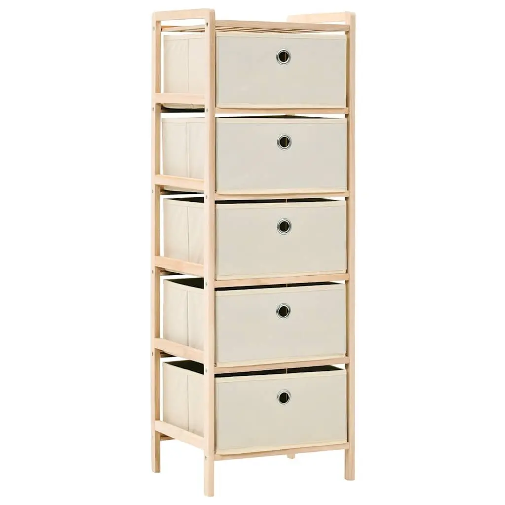 Storage Rack Cedar Wood Frame 5 Fabric Baskets Beige 2 Pack