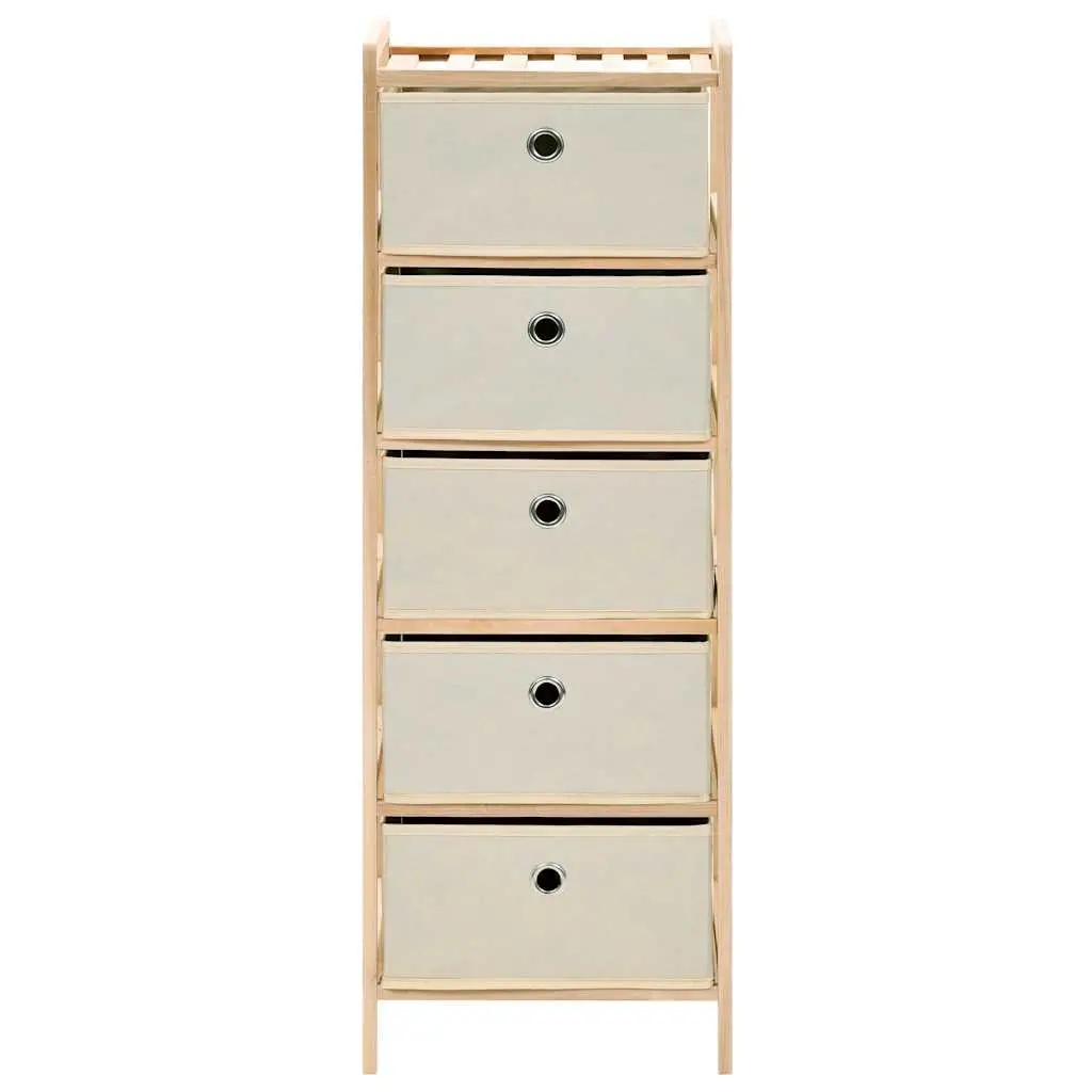 Storage Rack Cedar Wood Frame 5 Fabric Baskets Beige 2 Pack