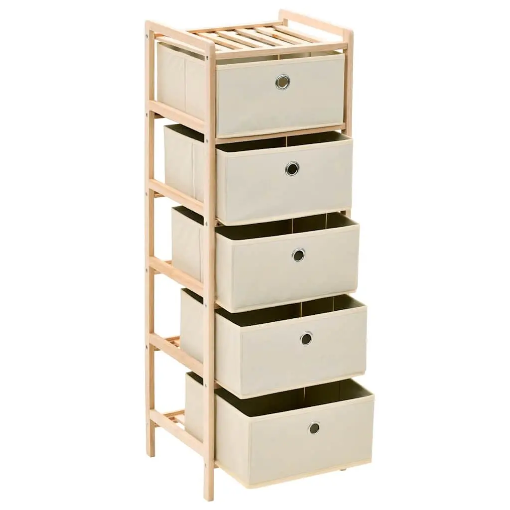 Storage Rack Cedar Wood Frame 5 Fabric Baskets Beige 2 Pack