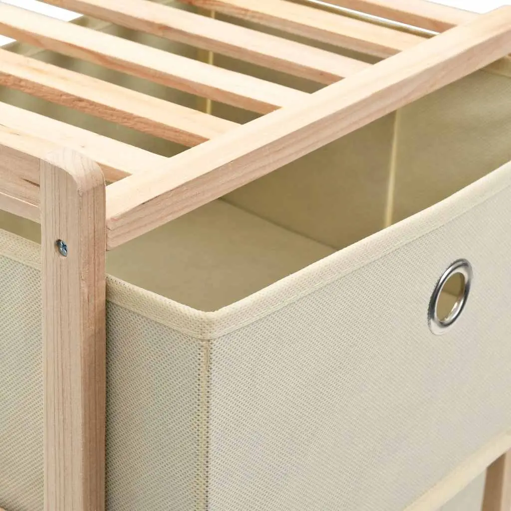 Storage Rack Cedar Wood Frame 5 Fabric Baskets Beige 2 Pack