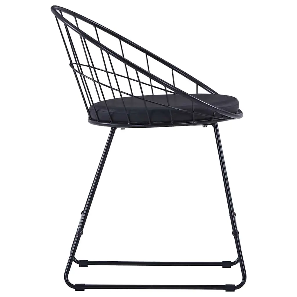 4 Piece Dining Chair Set Black Faux Leather Cushions Powder Coated Steel Frame