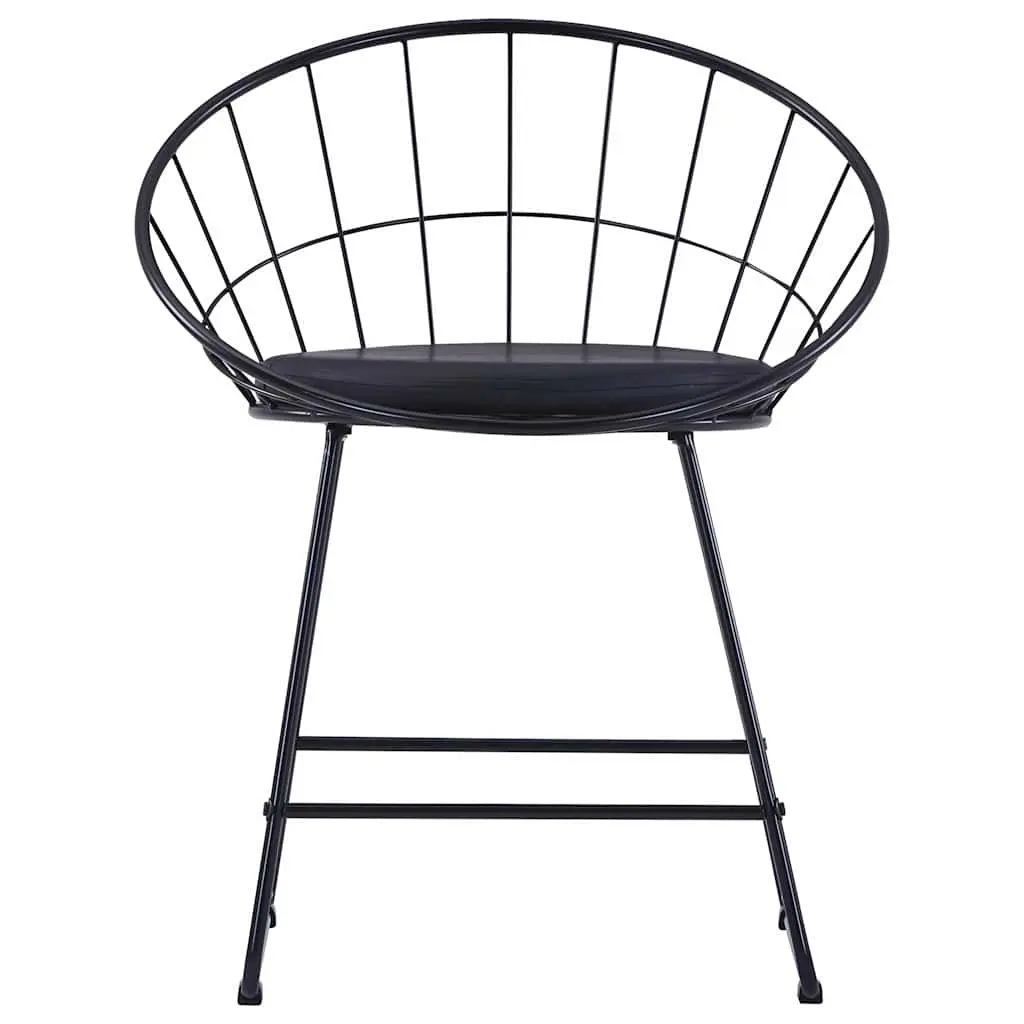 Dining Chairs Set 6 Pieces Black Powder-coated Steel Frame Faux Leather Cushioned Seats
