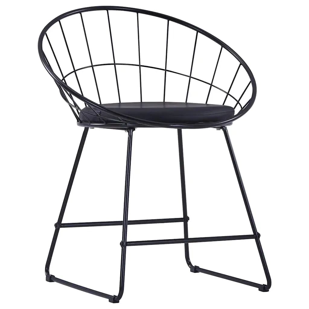Dining Chairs Set 6 Pieces Black Powder-coated Steel Frame Faux Leather Cushioned Seats