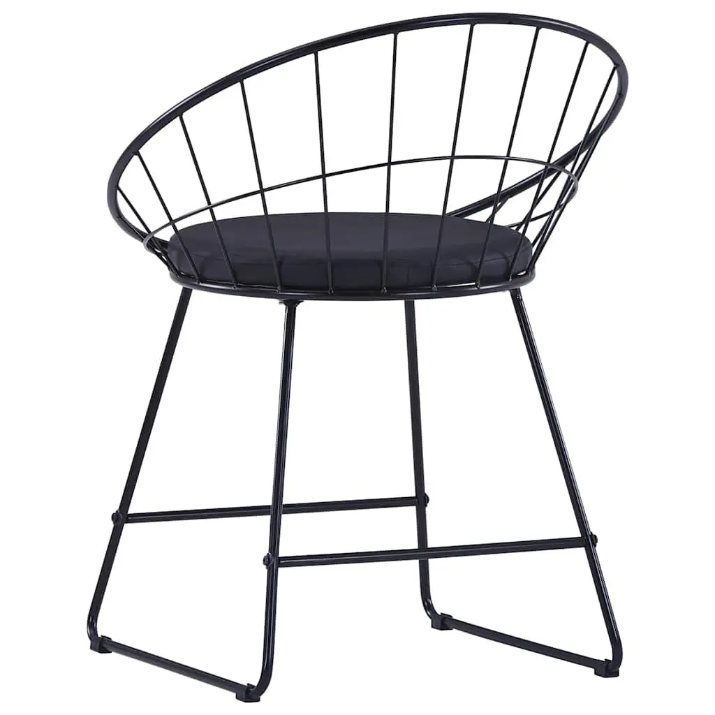 Dining Chairs Set 6 Pieces Black Powder-coated Steel Frame Faux Leather Cushioned Seats