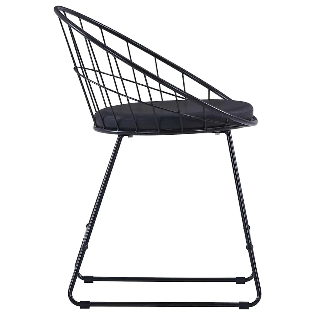 Dining Chairs Set 6 Pieces Black Powder-coated Steel Frame Faux Leather Cushioned Seats