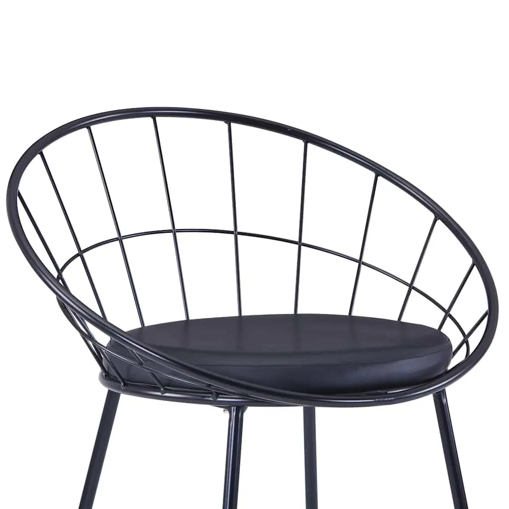 Dining Chairs Set 6 Pieces Black Powder-coated Steel Frame Faux Leather Cushioned Seats