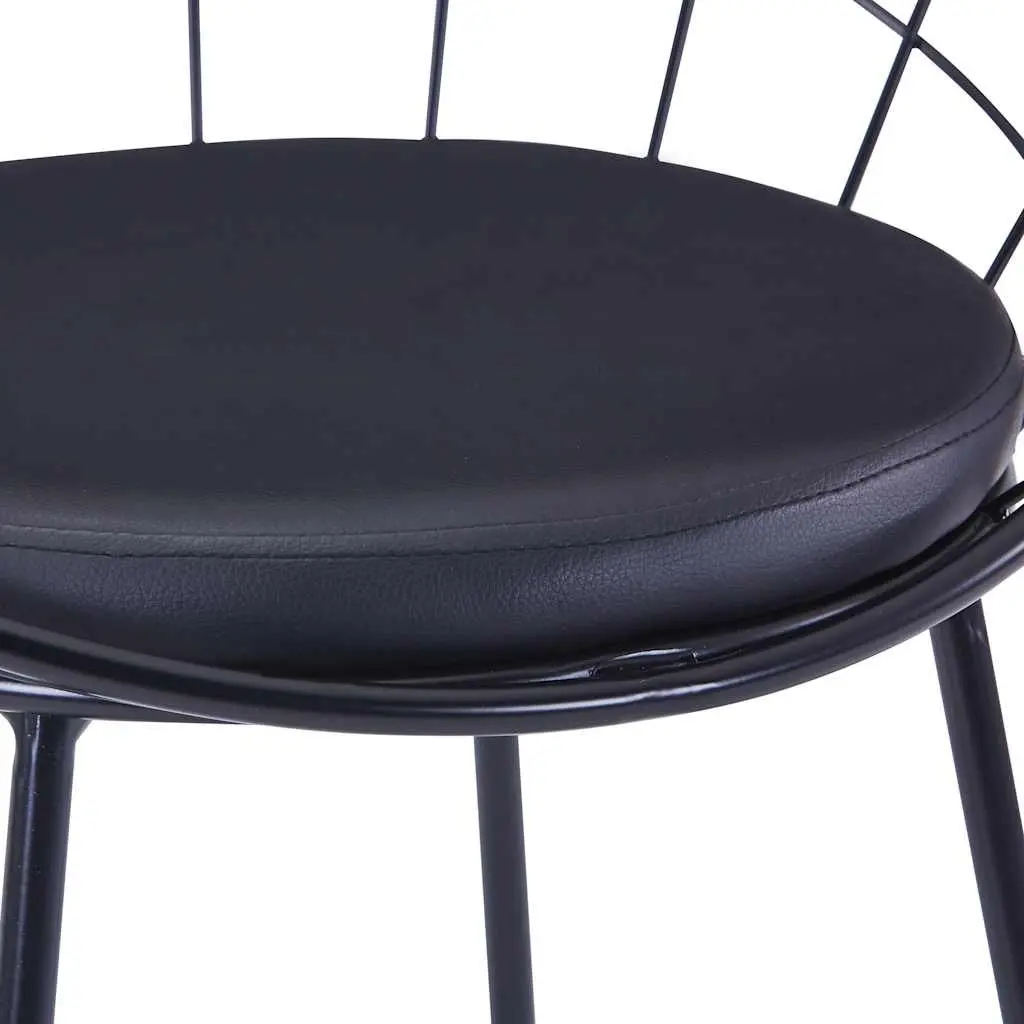 Dining Chairs Set 6 Pieces Black Powder-coated Steel Frame Faux Leather Cushioned Seats