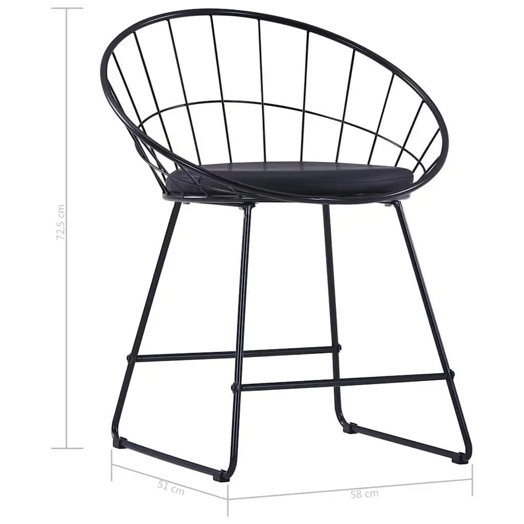 Dining Chairs Set 6 Pieces Black Powder-coated Steel Frame Faux Leather Cushioned Seats