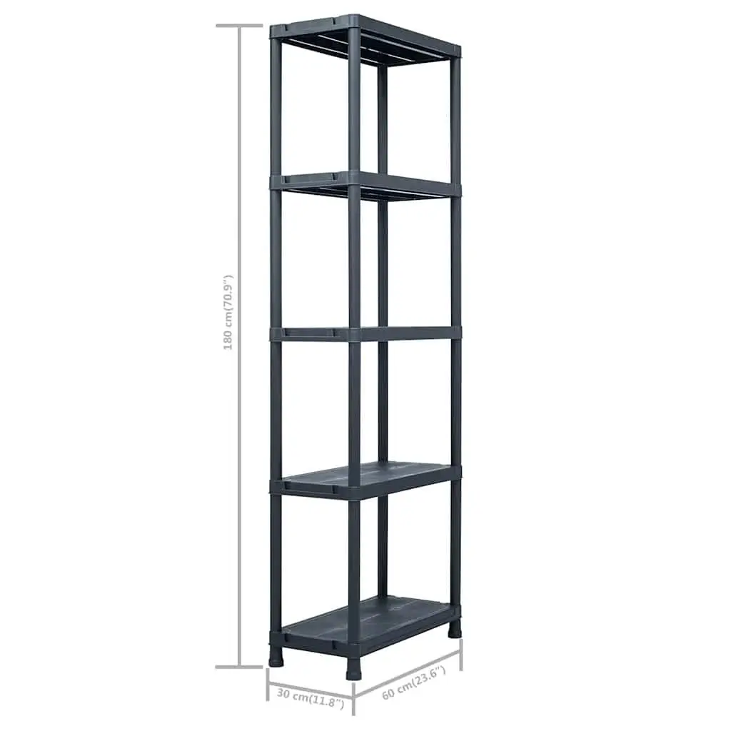 Storage Shelf Racks Black Plastic 60x30x180cm 5 Pieces Moisture Resistant Industrial