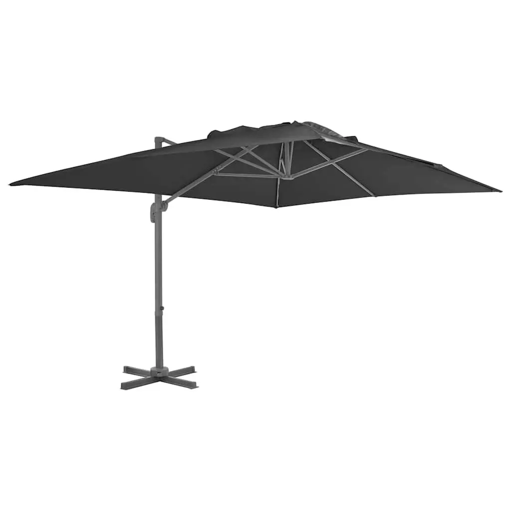 Garden Parasol Aluminium Grey UV-Resistant Outdoor Umbrella with Detachable Steel Cross Base and Portable Base System