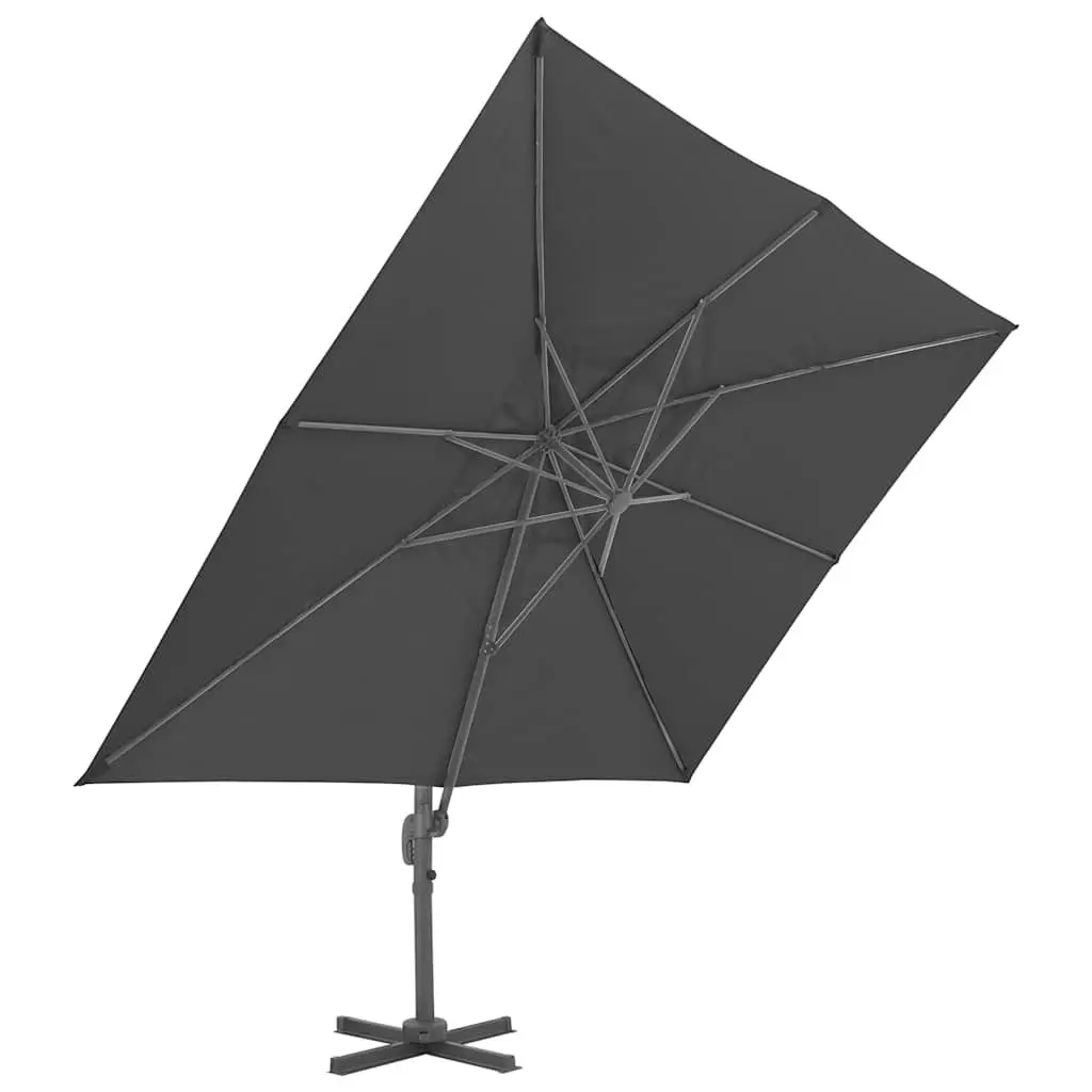 Garden Parasol Aluminium Grey UV-Resistant Outdoor Umbrella with Detachable Steel Cross Base and Portable Base System