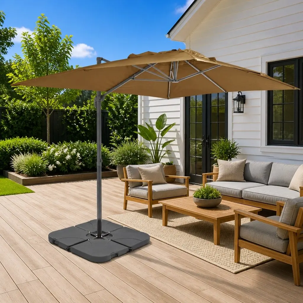 Garden Parasol Aluminium Frame UV-Resistant Cover 360 Degree Tilt Rotate Taupe